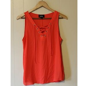 Coral Lace Up Tank Shirt V-Neck